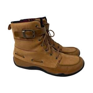 Ahnu Belmont Brown Leather Ankle Boots Women’s Size 9 Side Zip Buckle Lace Up